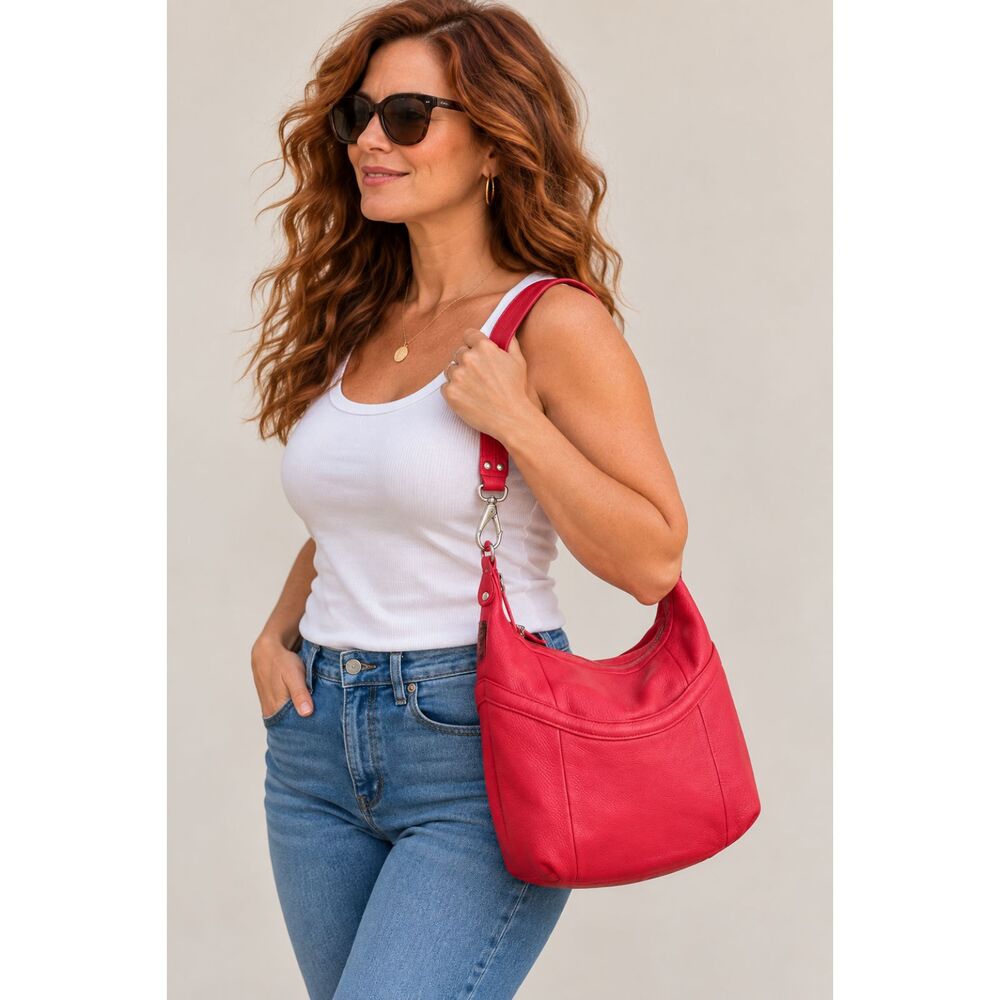 Stone Mountain Red Leather Crossbody Purse Multi Zip Travel Bag